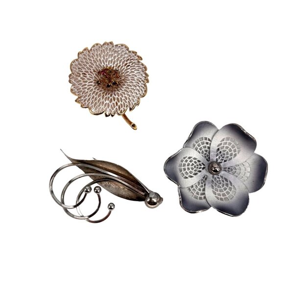 Vintage Brooch Pin Womens Floral Leaf Set of 3 Retro‎ - Picture 1 of 7